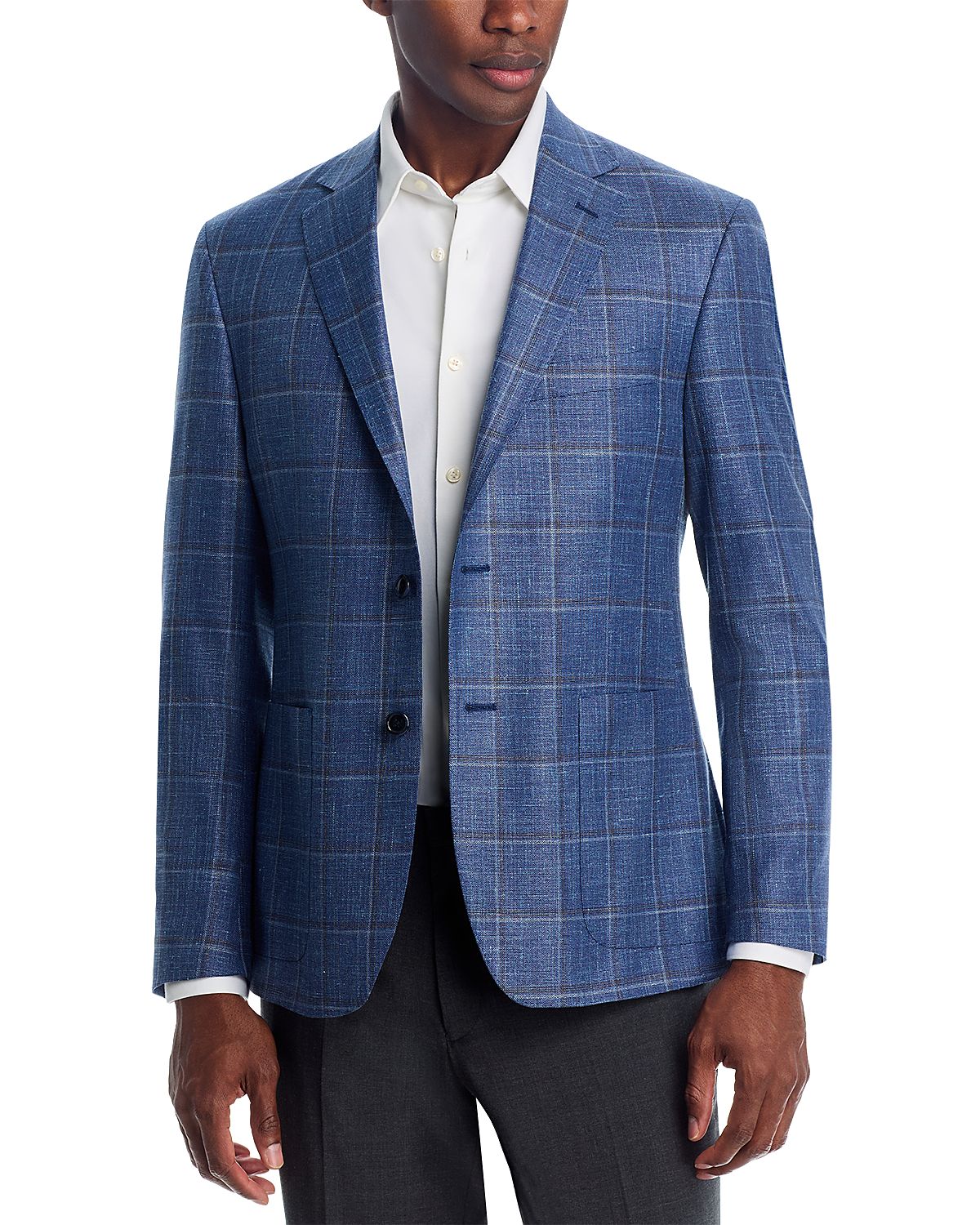 The Men's Store at Bloomingdale's Loro Piana Fabric Wool, Silk, & Linen Windowpane Unstructured Regular Fit Sport Coat - Exclusive