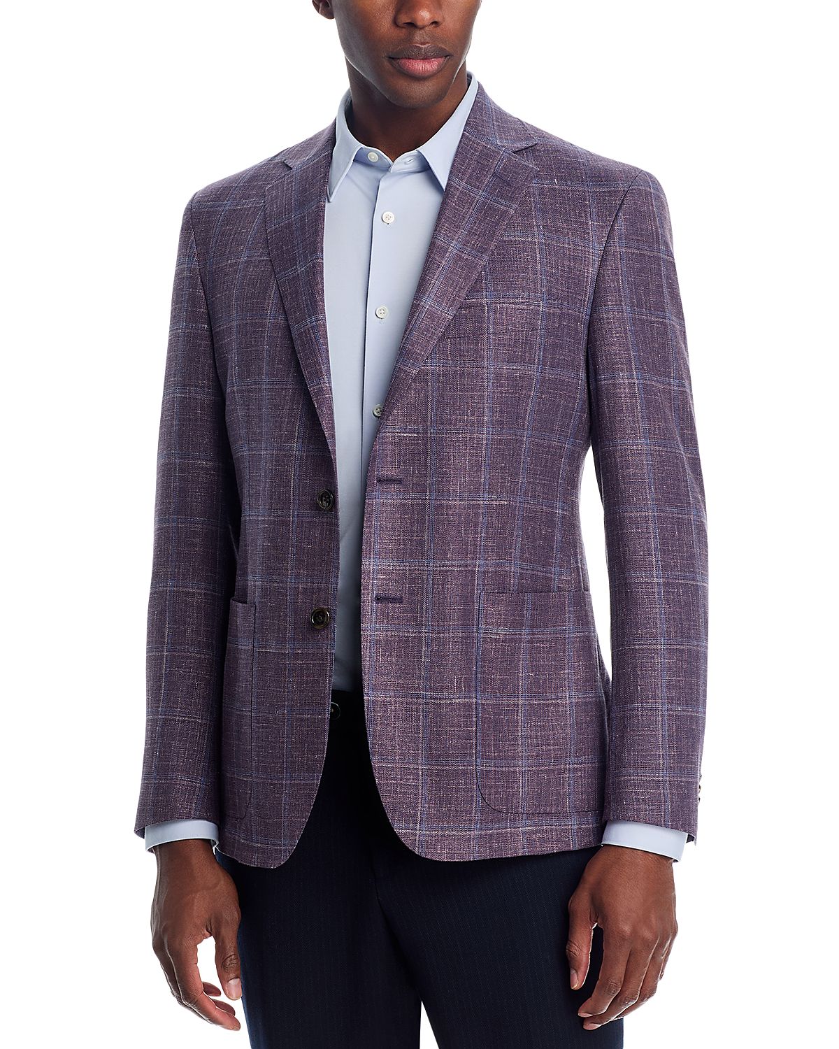 The Men's Store at Bloomingdale's Loro Piana Fabric Wool, Silk, & Linen Windowpane Unstructured Regular Fit Sport Coat - Exclusive