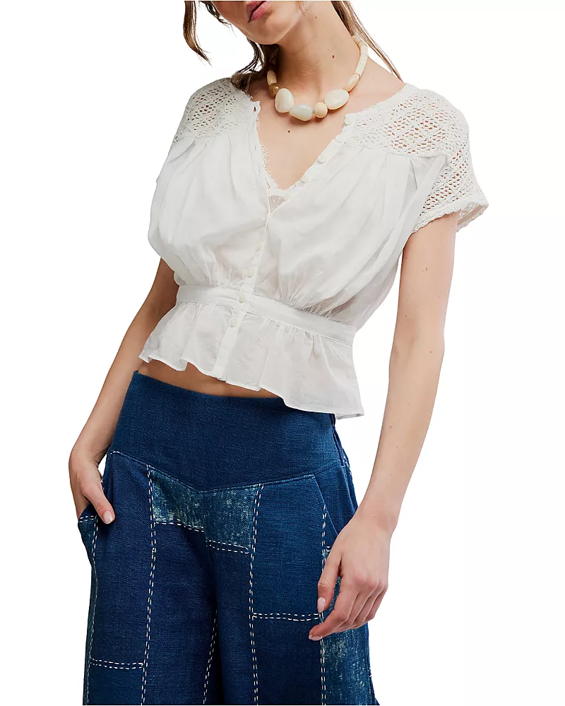 Free People Gemma Embroidered Top