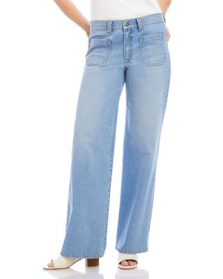 Petite Size Lauren High Rise Patch Pocket Wide Leg Jeans in Light Blue