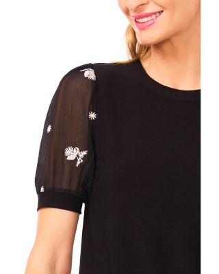 Puff Sleeved Mixed Media Knit Top