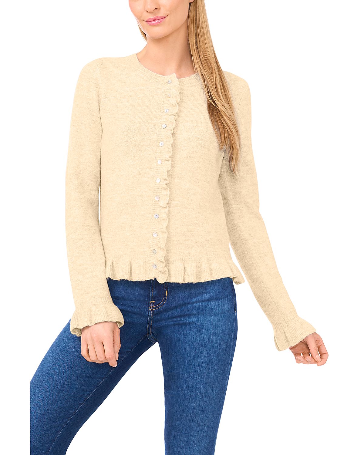 CeCe Ruffle Edge Long Sleeve Cardigan Sweater