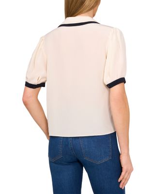 Puff Sleeve Point Collar Top