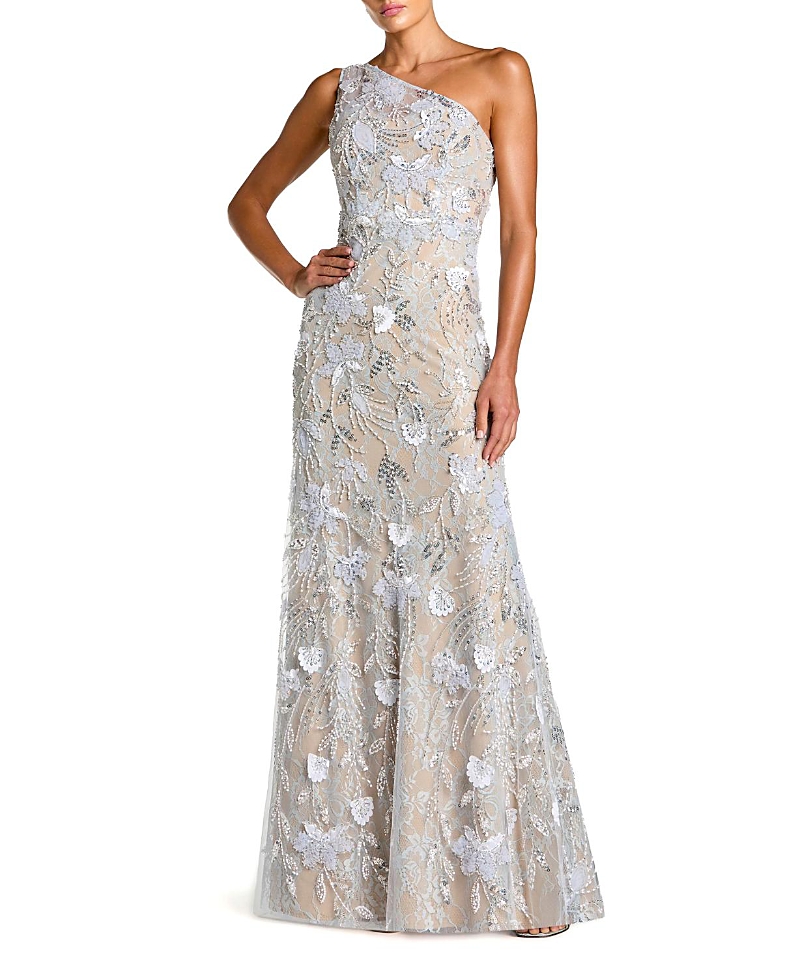 Mac Duggal One Shoulder Embellished Lace Trumpet Gown