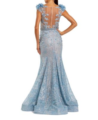  Embroidered Illusion Appliqued Bodice Trumpet Gown