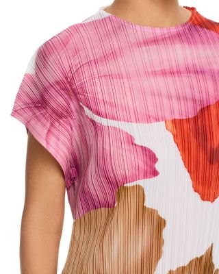 Pleated Leaf Print Dress