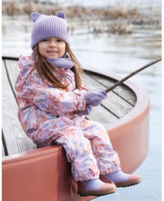 Girls' Mid-Season One-Piece Flower Print Outerwear with Hat - Baby