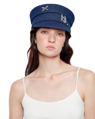 Monogram Embellished Navy Blue Baker Boy Cap