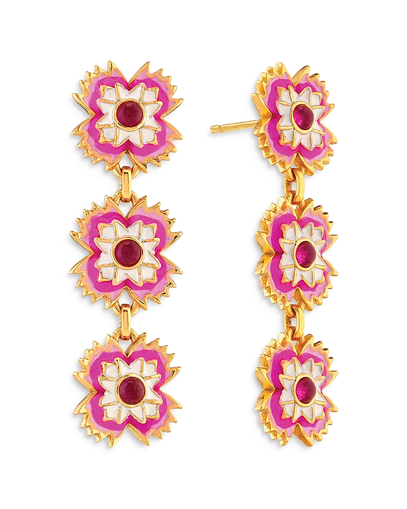 Capucine De Wulf Dianthus Enamel and Pink Jade Drop Earrings