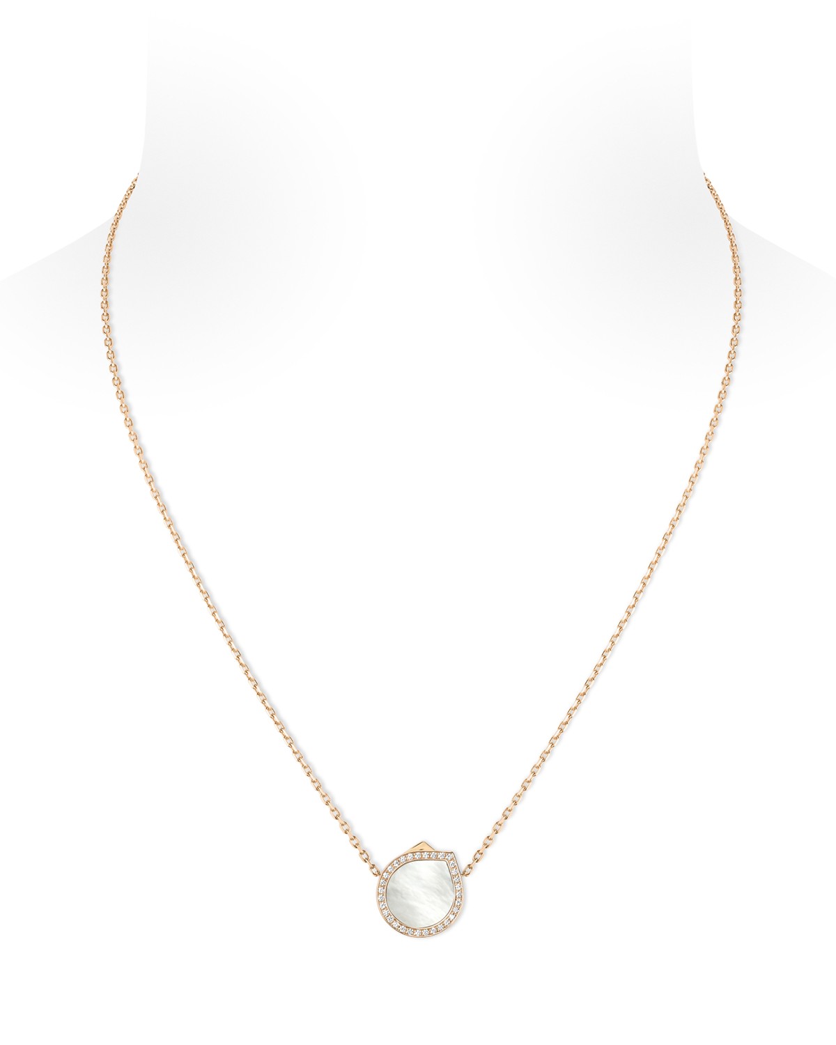 Repossi 18K Rose Gold Antifer Mother of Pearl & Diamond Halo Pendant Necklace, 15.7-17.7