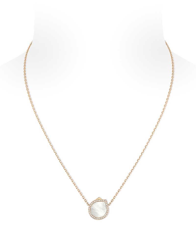 Repossi 18K Rose Gold Antifer Mother of Pearl & Diamond Halo Pendant Necklace, 15.7-17.7