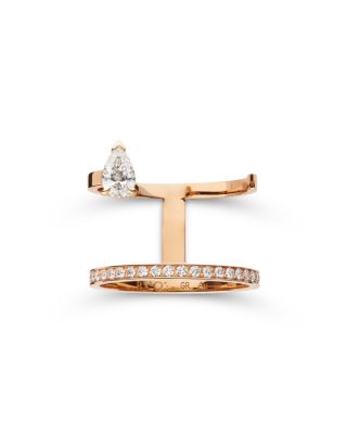 18K Rose Gold Serti sur Vide Diamond Pear & Round Double Cuff Ring