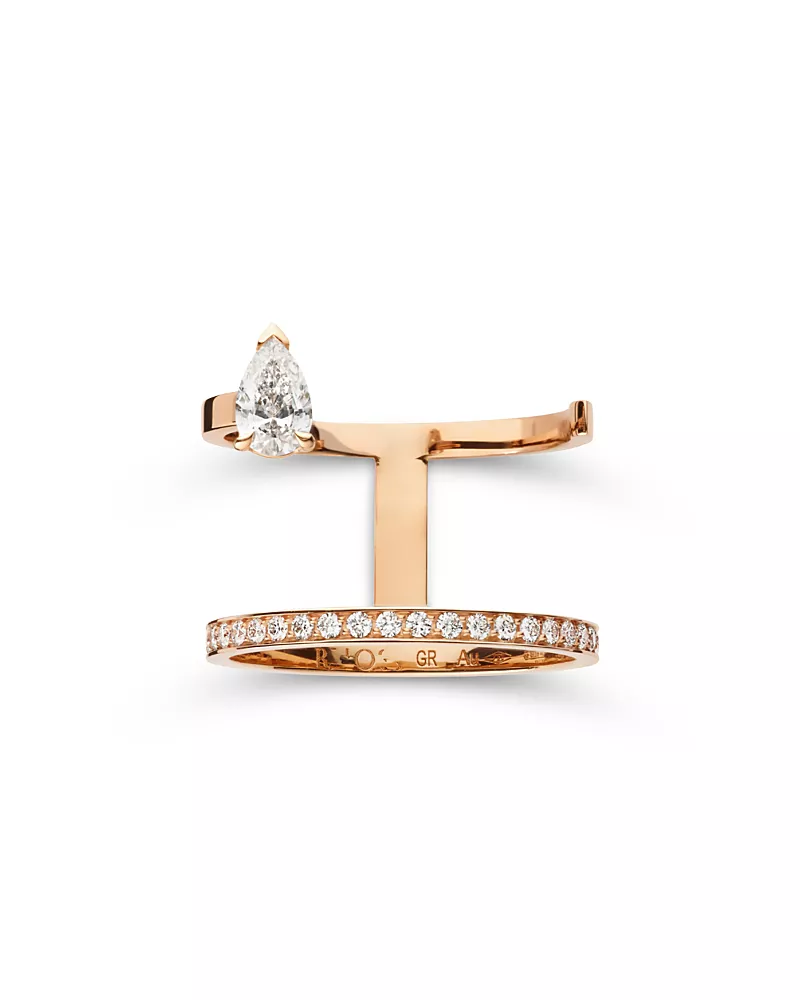 Repossi 18K Rose Gold Serti sur Vide Diamond Pear & Round Double Cuff Ring
