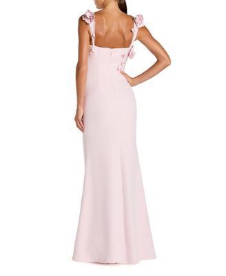 Crepe Sleeveless Column Gown with Floral Detail