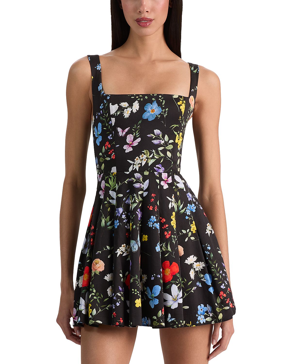 Alica and Olivia Veda Square Neck Pleated Dress