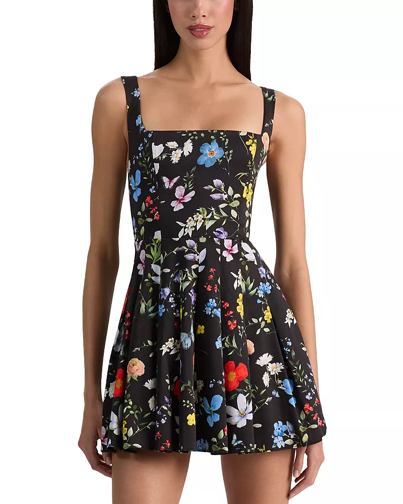 Alica and Olivia Veda Square Neck Pleated Dress