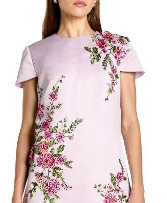 Cap Sleeve Embroidered Satin Mini Dress