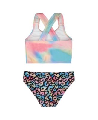 Girls' Two-Piece Crossed Straps Sporty Crop Top Swimsuit - Little Kid