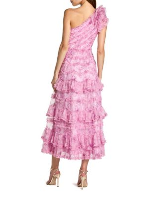  Printed One Shoulder Ruffled A Line Midi Dress