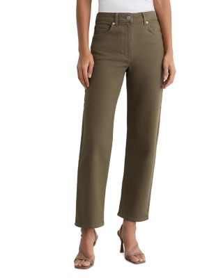 Petites Selin Mid Rise Straight Jeans in Khaki Green