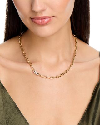 18K White & Yellow Gold Bold Gold Diamond Link Paperclip Chain Necklace, 18"