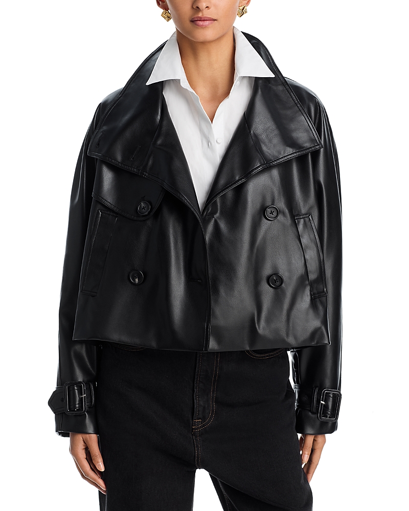 Aqua Cropped Faux Leather Trench Coat - Exclusive