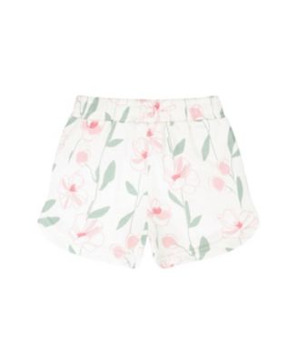 Girls' French Terry Drawstring Waist Flowers Shorts - Big Kid