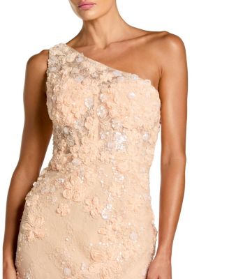  One Shoulder Floral Embroidered Column Gown