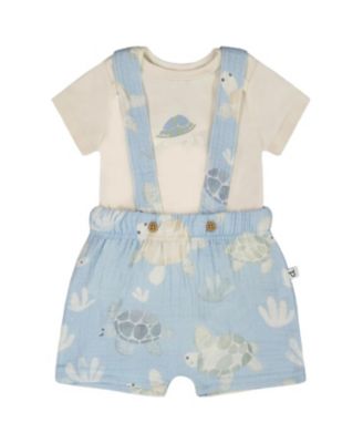 Boys' Organic Cotton Jersey Onesie and Muslin Turtle Print Shortall Set - Baby