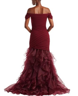  Vail Shutter-Pleated Crepe and Organza Gown