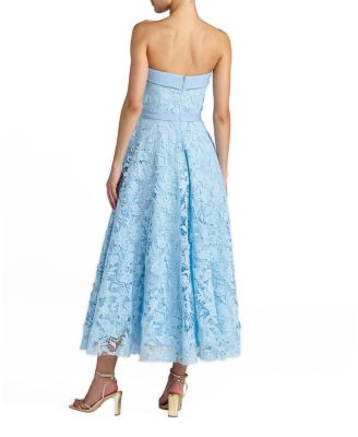 Embroidered Lace Strapless Midi Dress with Bow Detail