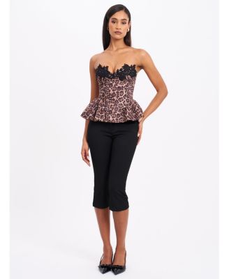  Qiara Cheetah Print Peplum Top with Lace Trim