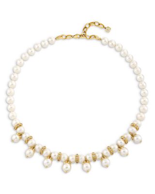 14K Yellow Gold The Solara Freshwater Pearl & Diamond Dangle Collar Necklace, 14.5-16.5"