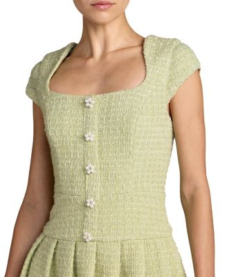 Boucle Cap Sleeve Pleated Skirt Mini Dress