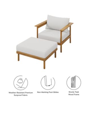 Wren Outdoor Patio Teak Wood Armchair and Ottoman, Set of 2