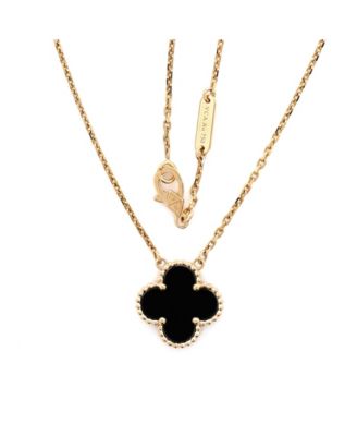 Vintage-Like Alhambra Pendant Necklace 18K Gold and Onyx, 16.25"