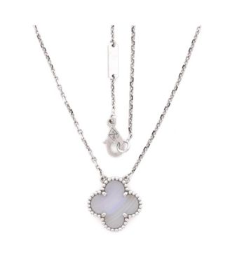 Vintage-Like Alhambra Pendant Necklace 18K White Gold and Chalcedony, 18.25"