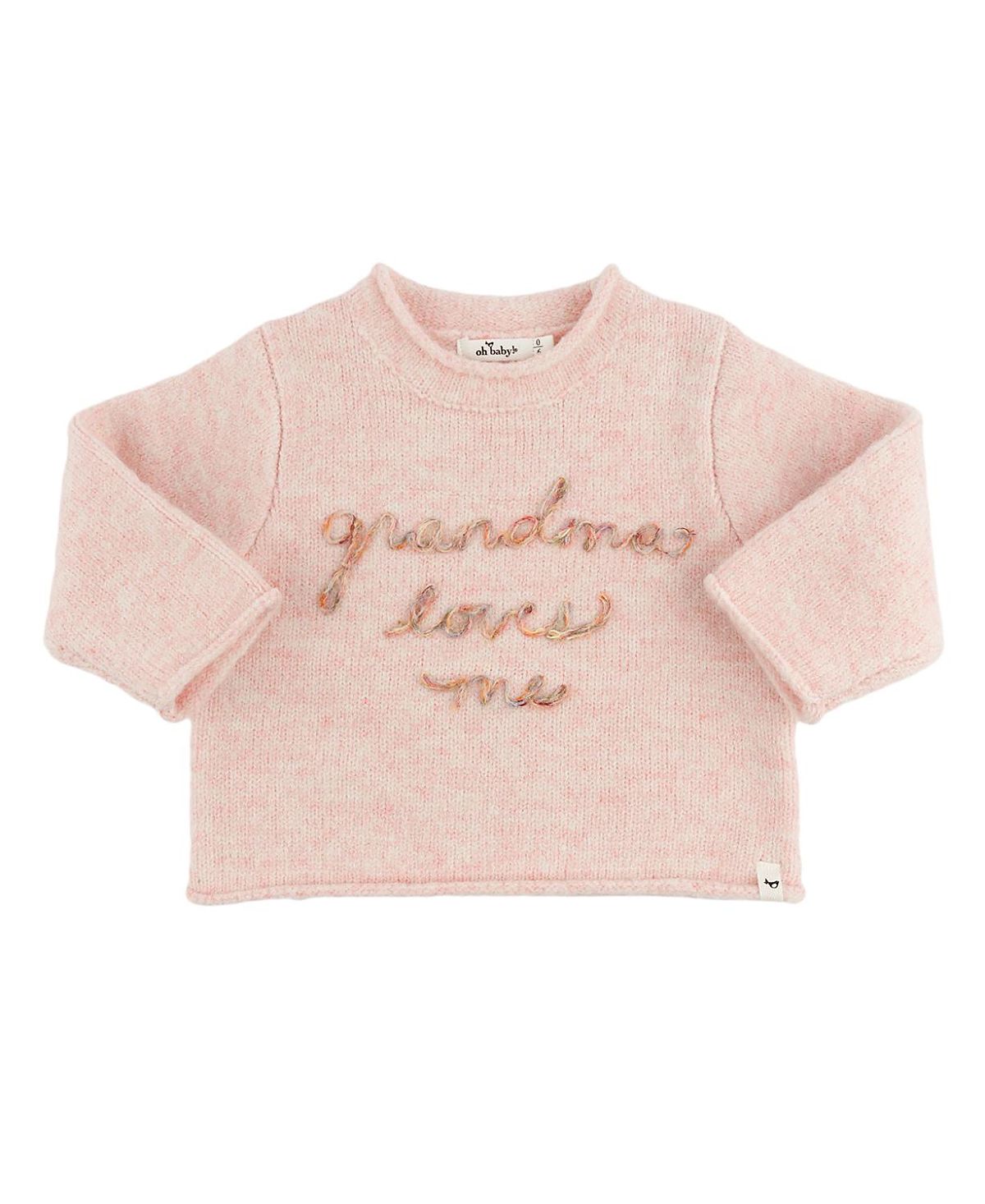 oh baby! Girls' Grandma Loves Me Heather Roll Edge Sweater - Baby, Little Kid