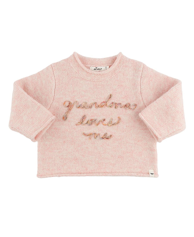 oh baby! Girls' Grandma Loves Me Heather Roll Edge Sweater - Baby, Little Kid