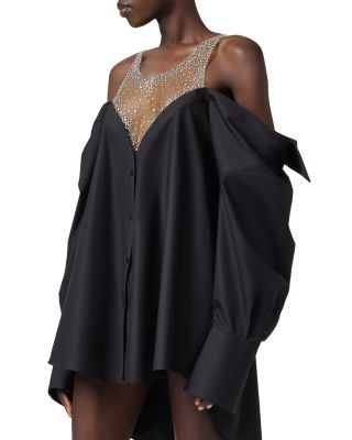 Crystal Embellished Mini Shirt Dress