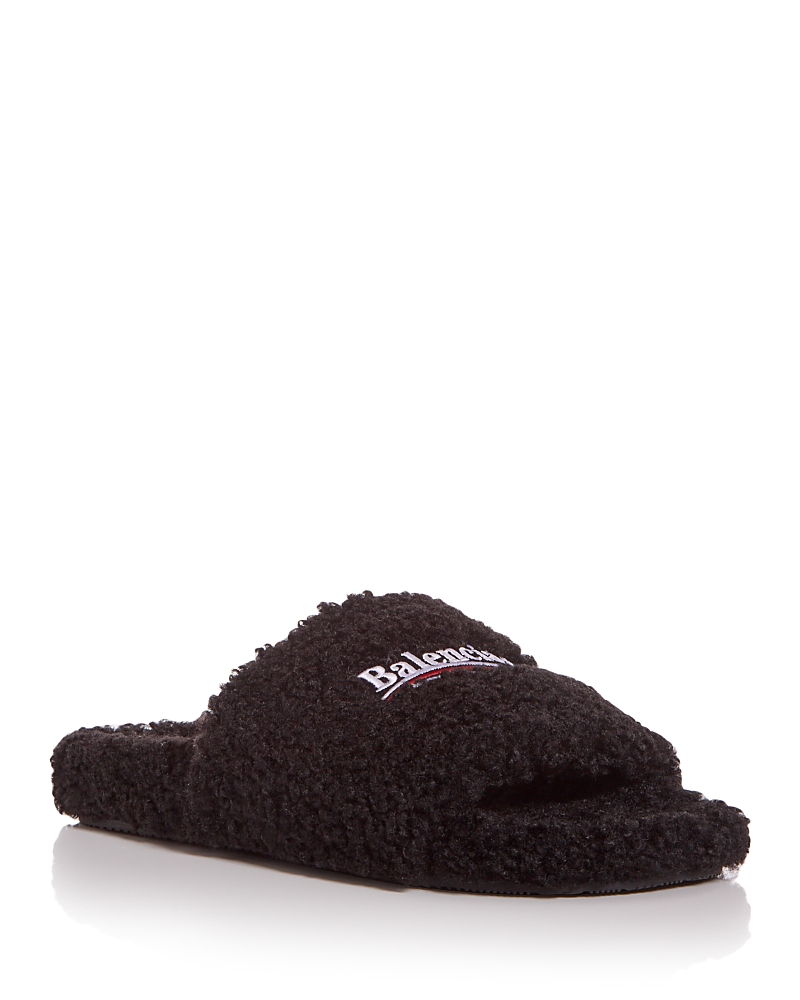 Balenciaga Men's Faux Fur Slide Sandals