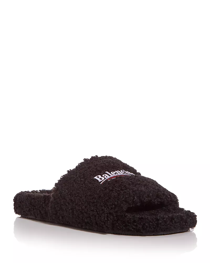 Balenciaga Men's Faux Fur Slide Sandals