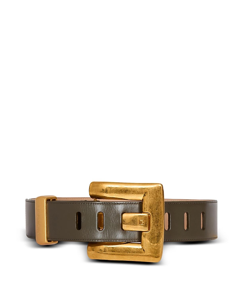 Balmain Anthem Calfskin Leather Belt In Green