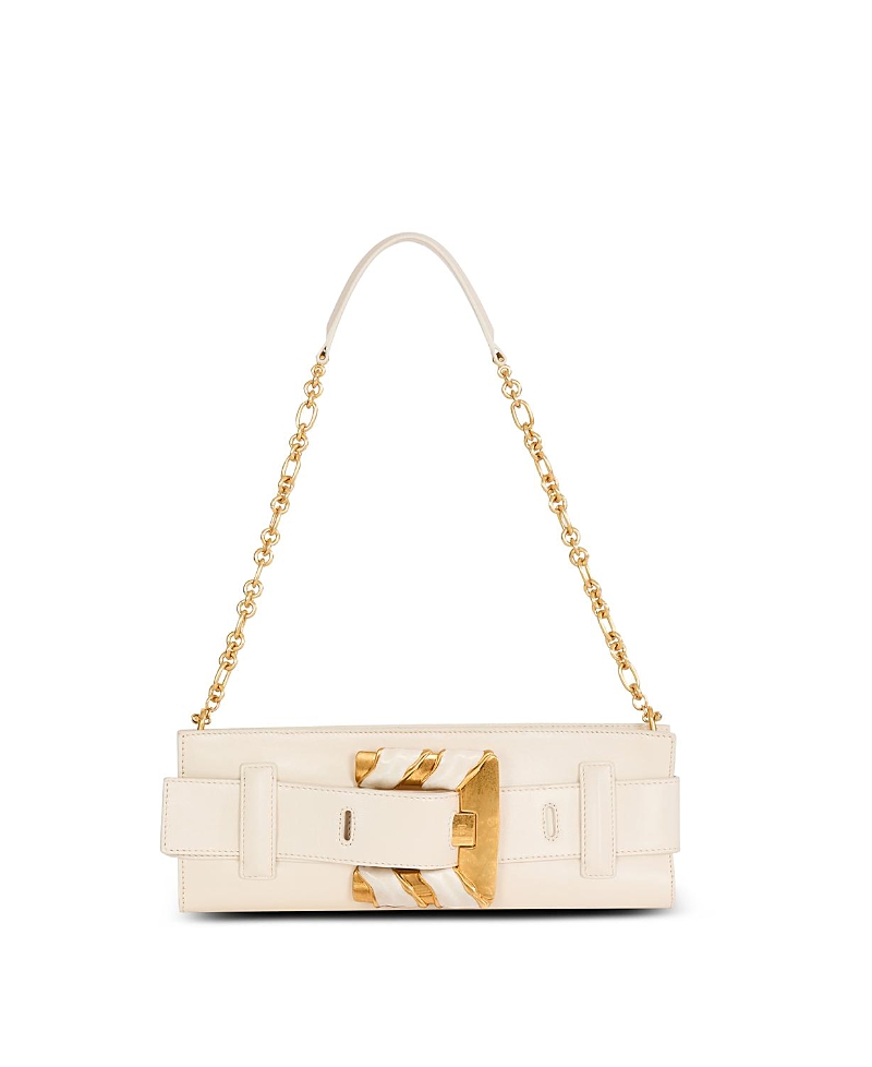 Balmain Anthem Lambskin And Enamel Clutch In Beige