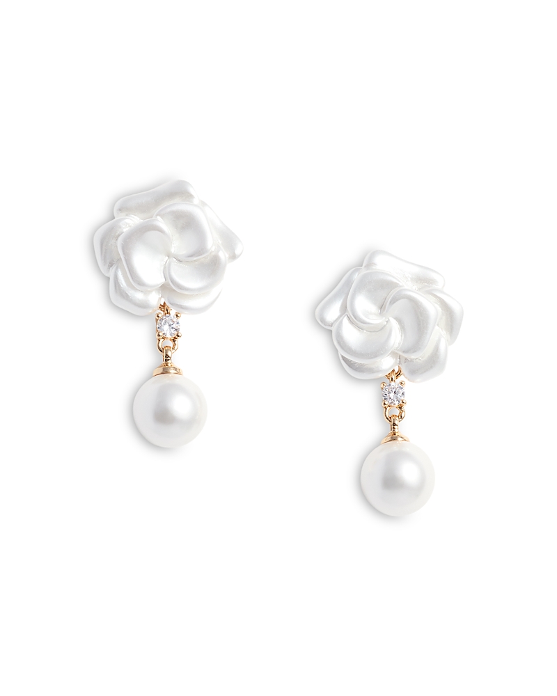Self-Portrait Cubic Zirconia & Imitation Pearl Flower Drop Earrings
