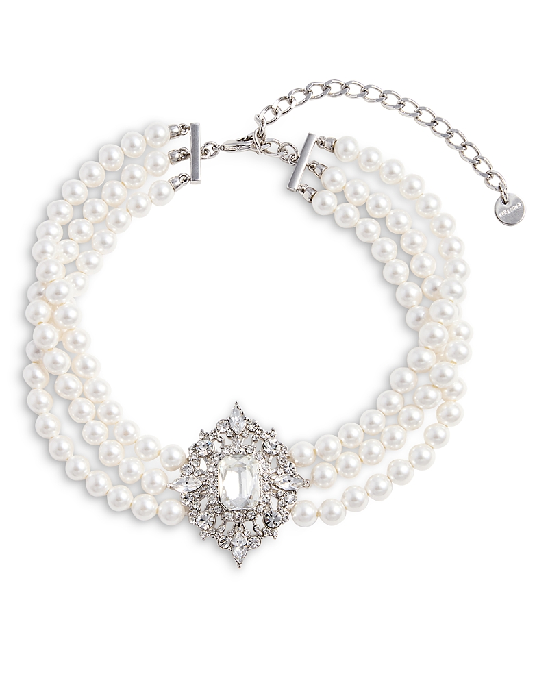 Self-Portrait Cubic Zirconia & Imitation Pearl Choker Necklace, 13.38