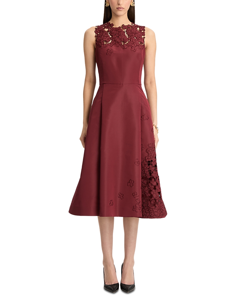 Oscar de la Renta Sleeveless Embroidered Cutout Cocktail Dress