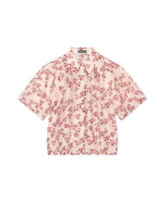  Women's Heart Print Puff Sleeve Shirt