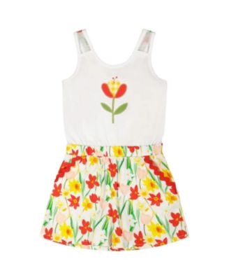 Girls' Jersey and Viscose Sleeveless Flower Romper - Little Kid