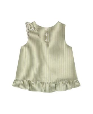 Girls' Sleeveless Embroidered Ruffle Stripes Top - Big Kid